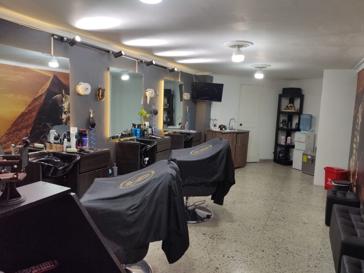 Sillas de barbería con capas doradas del logo Osiris